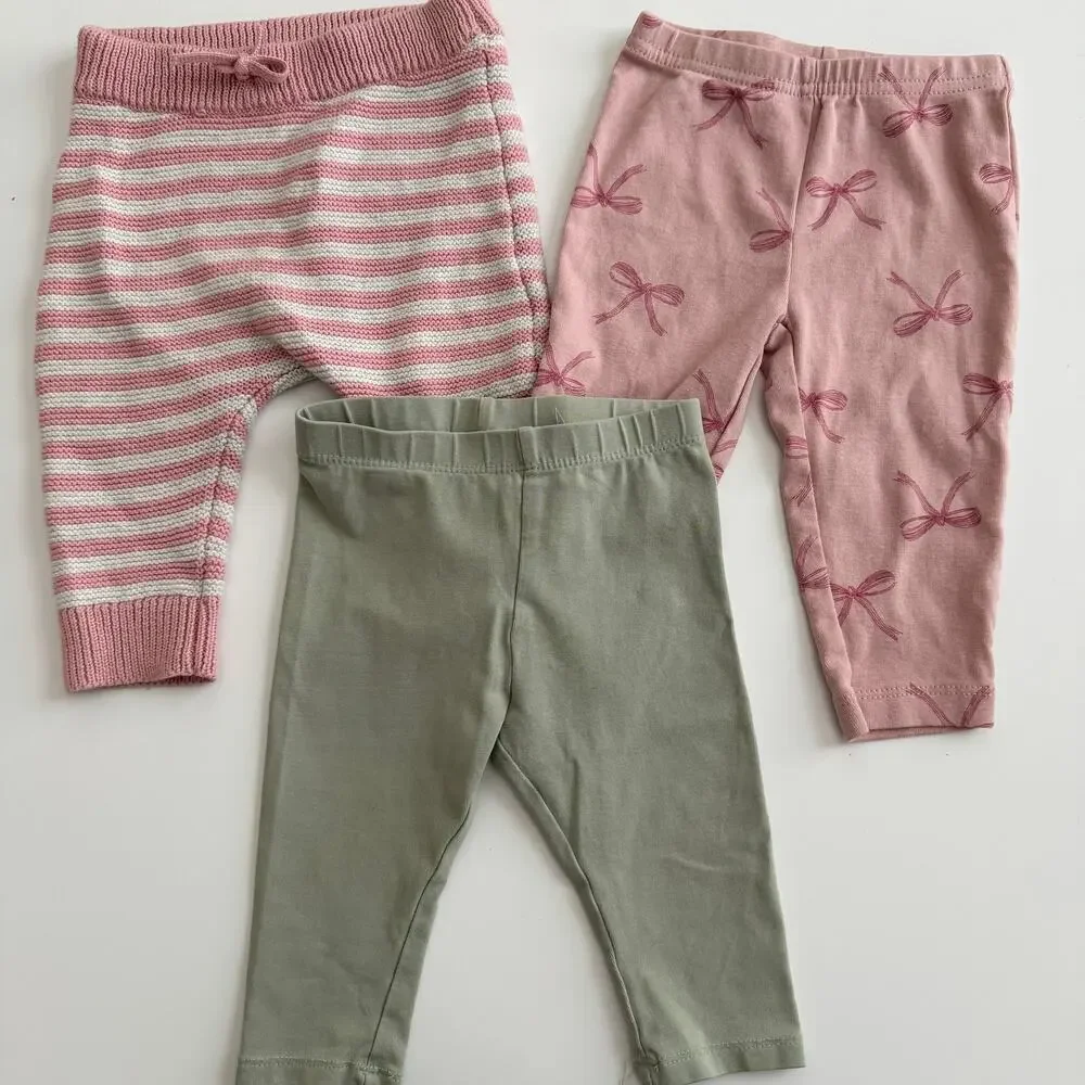 5x Carter’s H&M Cat & Jack baby girl pants stripe bow strawberry leopard print